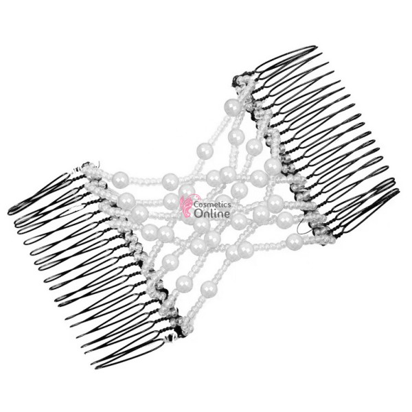 Accesoriu tip glamour pentru prins parul din metal cu pini de insertie si perle PZS011AA - Albe